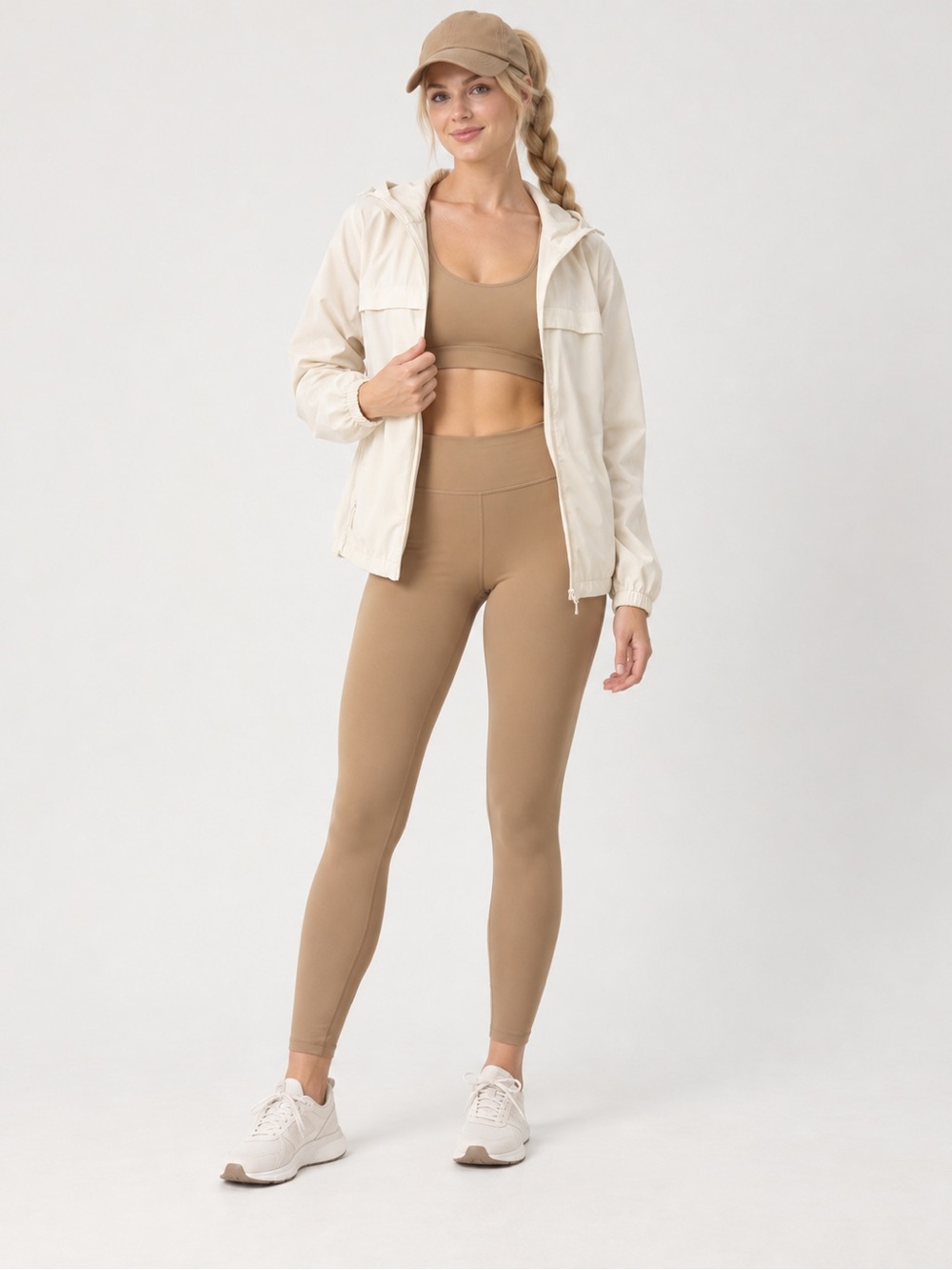 Quince Lightweight Cream water, repellent Windbreaker Jacket with hood in collar